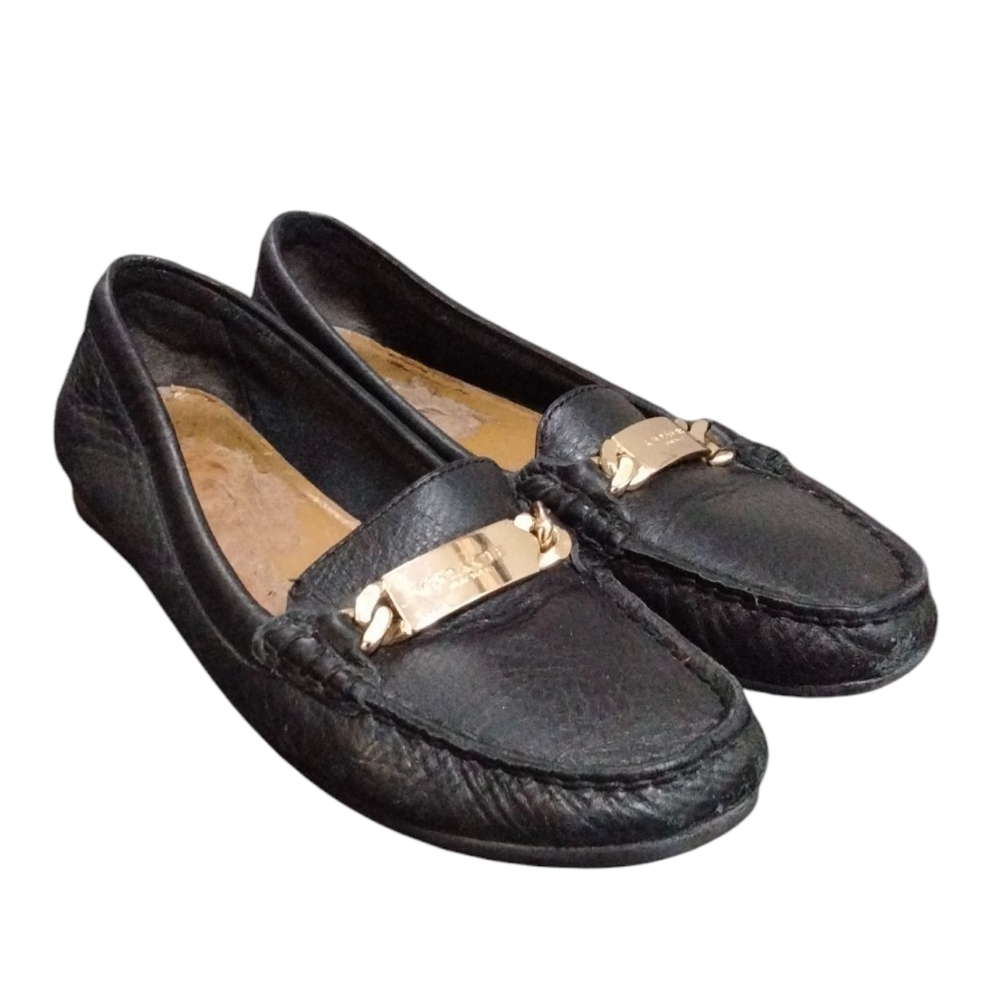 Coach Black Leather Loafers with Gold Accent - Picture 9 of 11